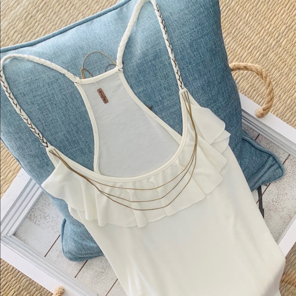 Women’s Poof! creme ruffle tank top - Picture 1 of 6